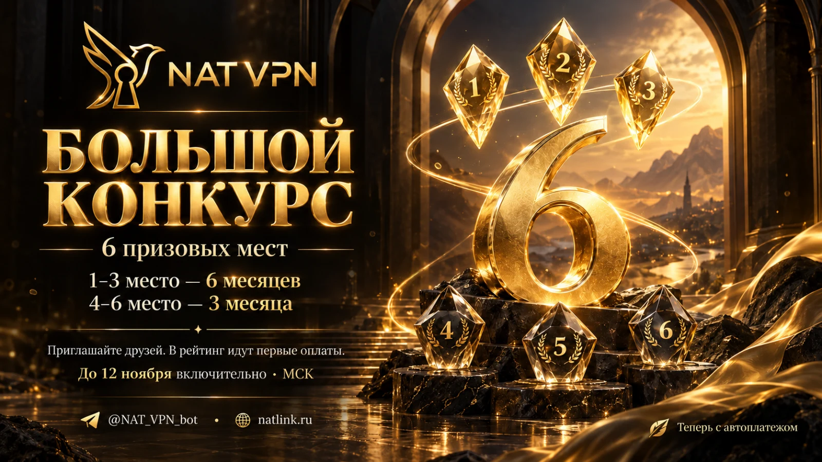 🏆 **БОЛЬШОЙ КОНКУРС NAT VPN — 6 ПРИЗОВЫХ МЕСТ,  А ТАК ЖЕ КОНКУРСНЫЕ РЕФЕРАЛЫ!**